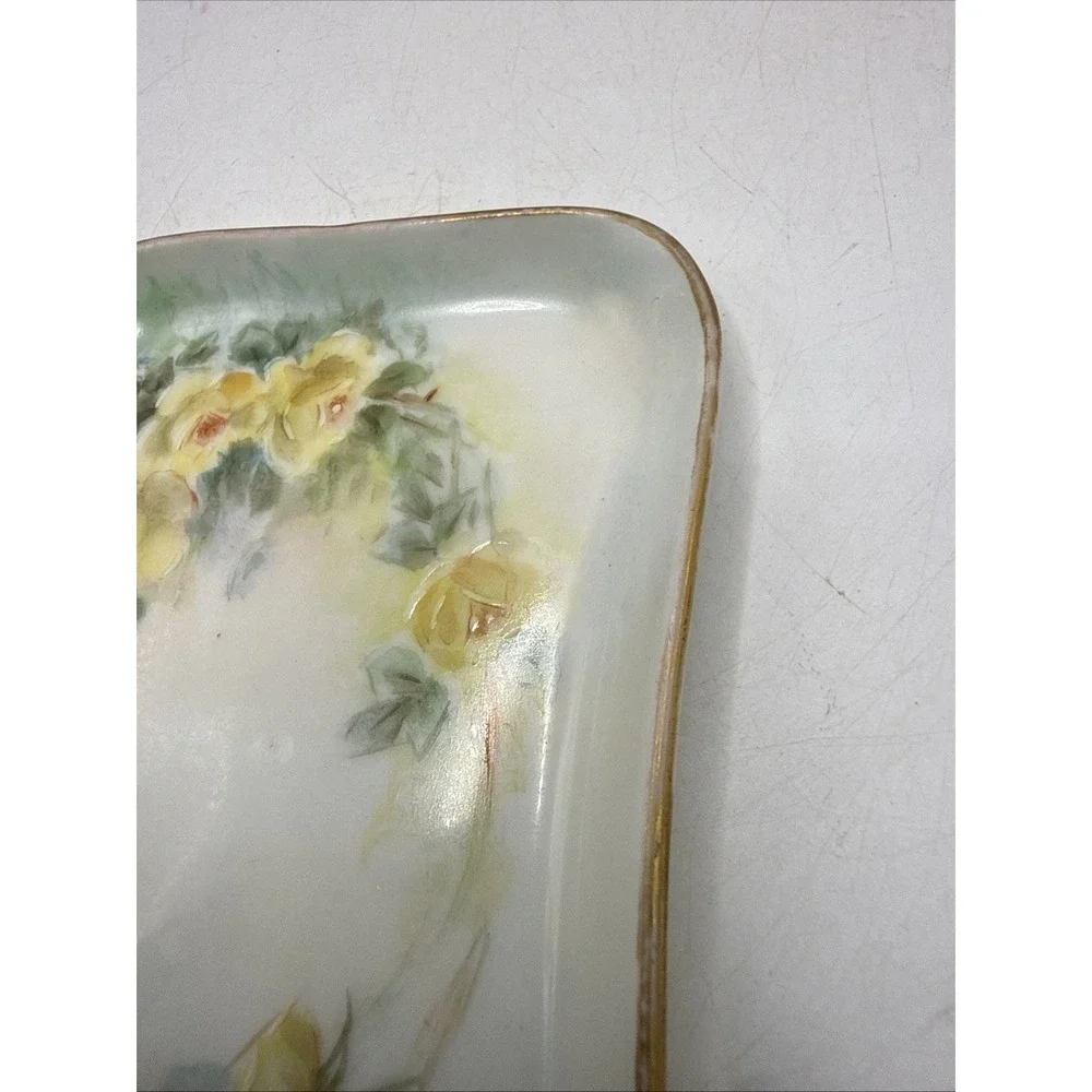 Antique 1910 Limoge France A. Klingenberg Hand Paint Yellow Roses Vanity Tray